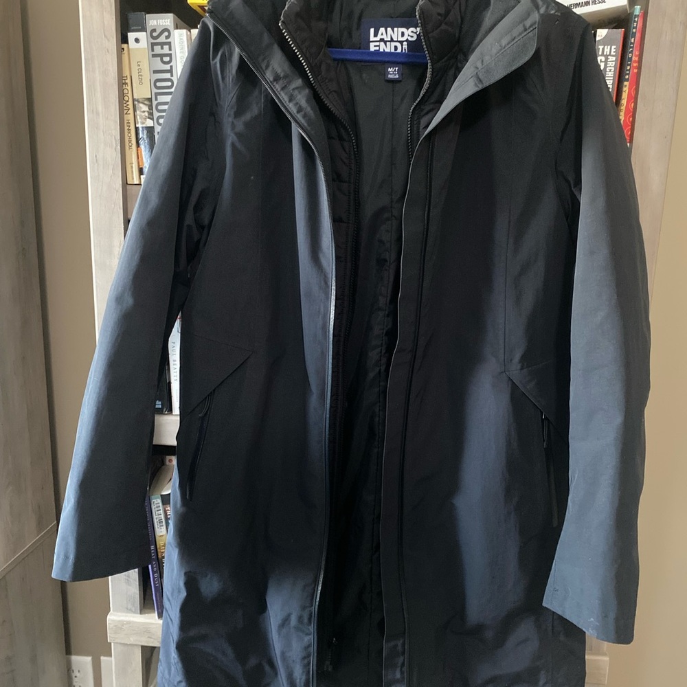 Lands' End Women’s Black Double-Layered Coat Medium Tall